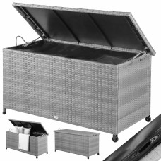 Gartenbox | Polyrattan | 270L | Grau | mit Rollen & Griffen